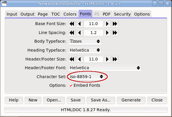 htmldoc - convertir html a pdf codificación
